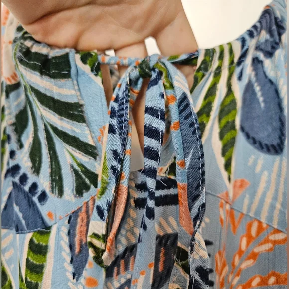 Angie Tie Open Back Tropical Floral Printed Boho Maxi Dress M - Picture 4 of 7
